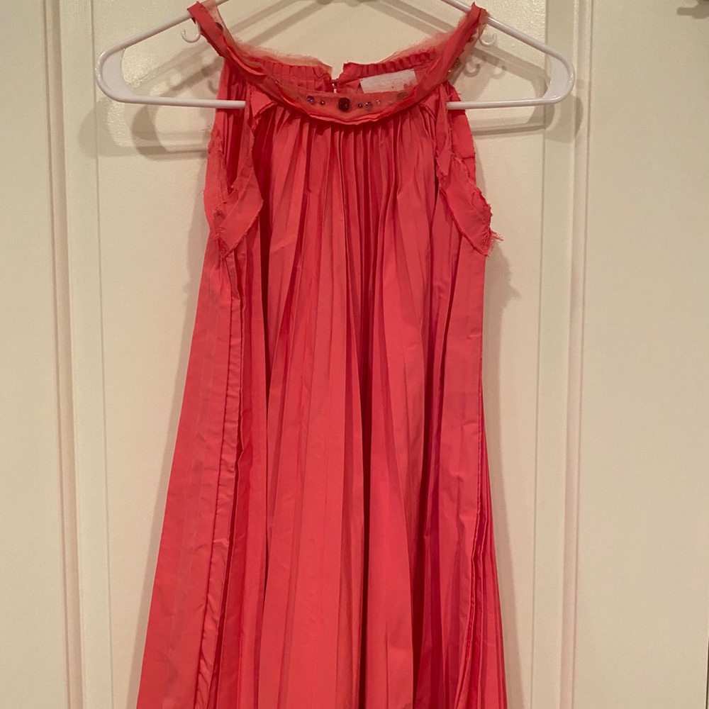 - Lanvin Girls Coral Pleated Dress